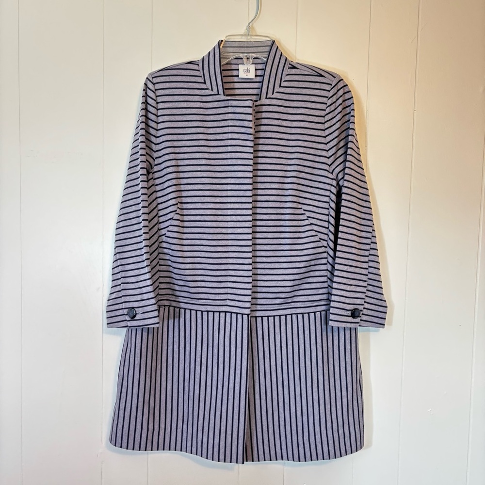 Cabi Blue Dappled Stripe Car Coat Button Knit Long Blazer Jacket 5474 New M